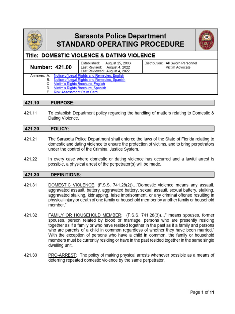 Domestic Violence Response SOP Sarasota | PDF | Domestic Violence ...