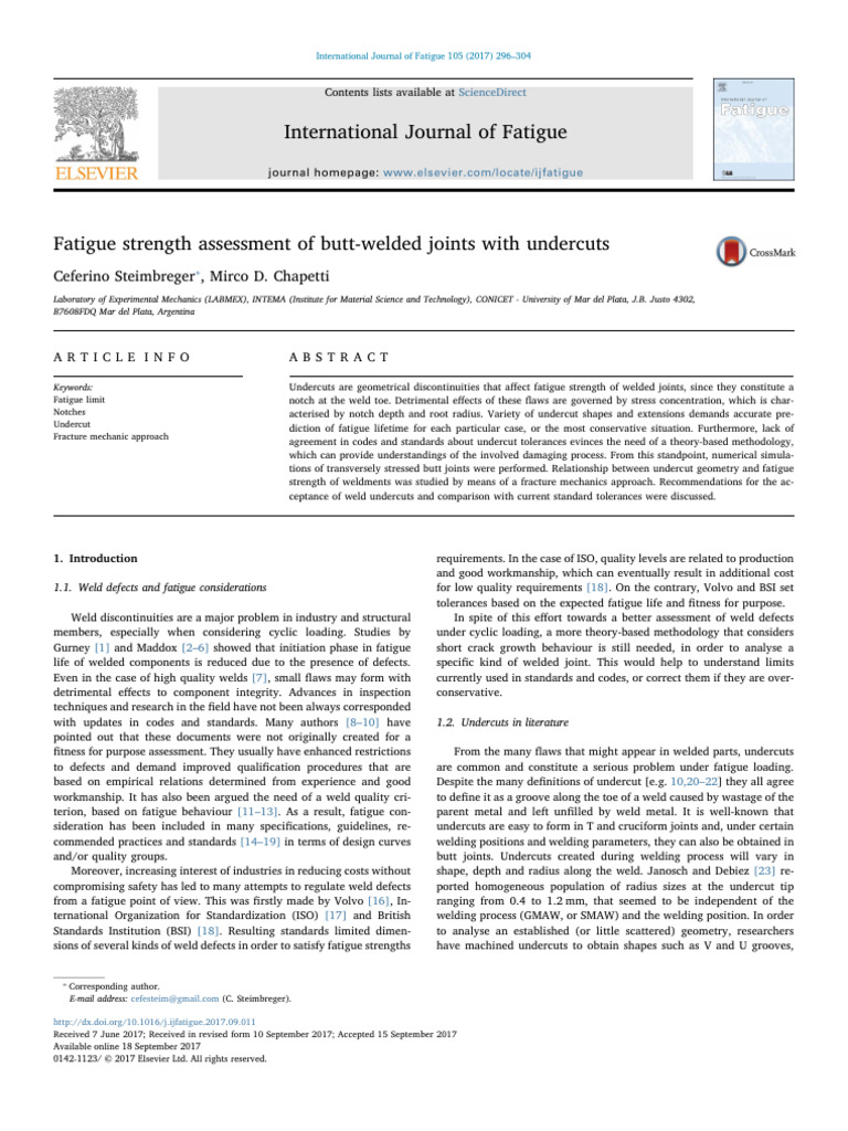 2017 - Fatigue Strength Assessment of Butt Welded Joints With Undercuts ...