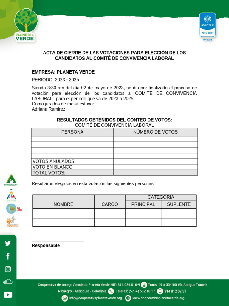 Acta de Cierre de Votaciones | PDF