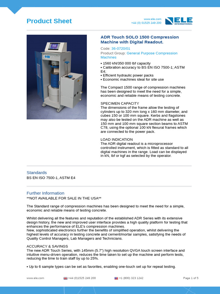 ADR Touch SOLO 1500 Compression Machine With Digital Readout. | PDF ...