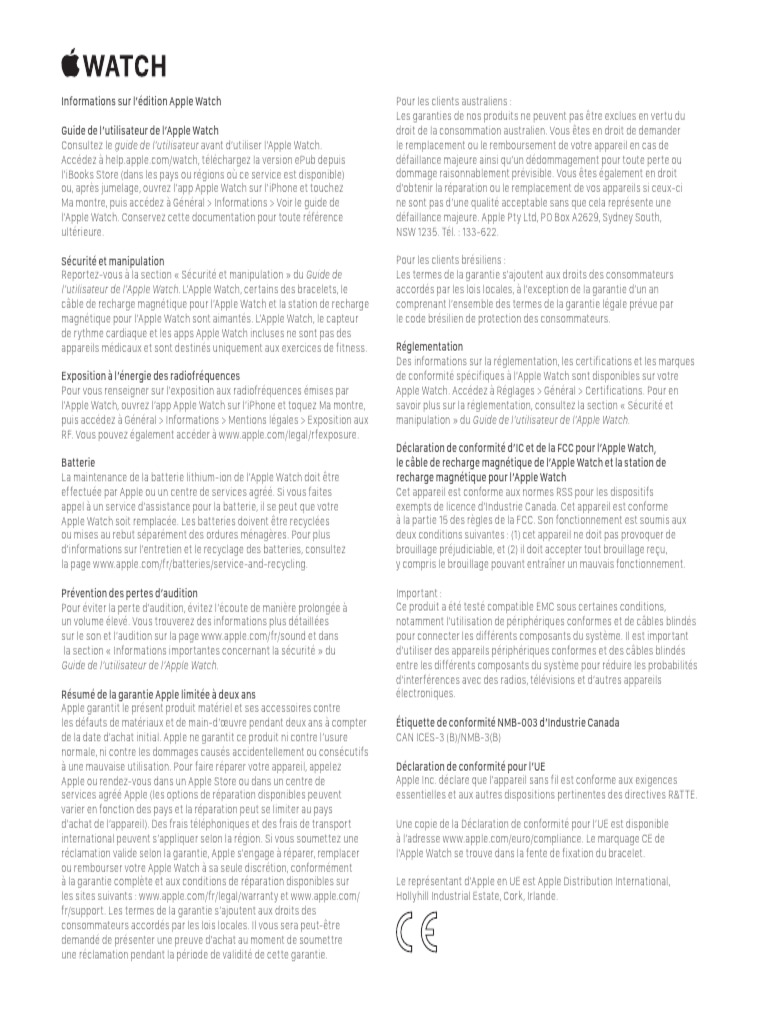 Guide d'utilisation de l'Apple Watch | PDF | Apple Inc. | Apple Watch