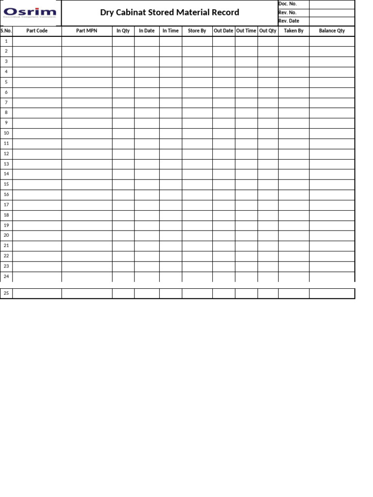 Dry Cabinet Inventory Record Sheet | PDF