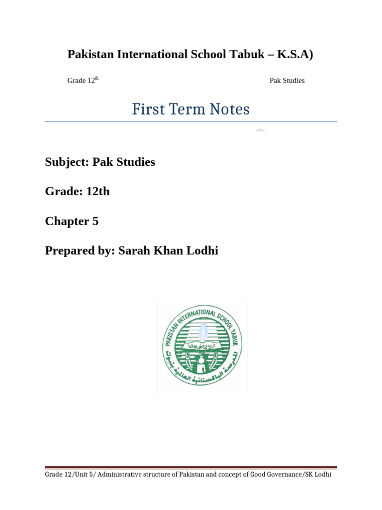 Grade 12 Pak Studies Term Notes | PDF | Bill (Law) | Parliament Of Pakistan