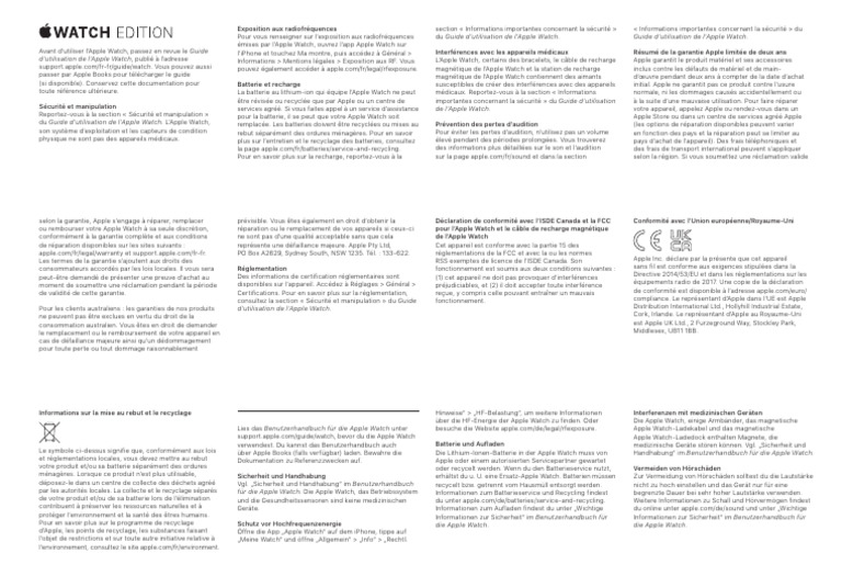 Guide d'utilisation et sécurité Apple Watch | PDF | Apple Inc. | Apple ...