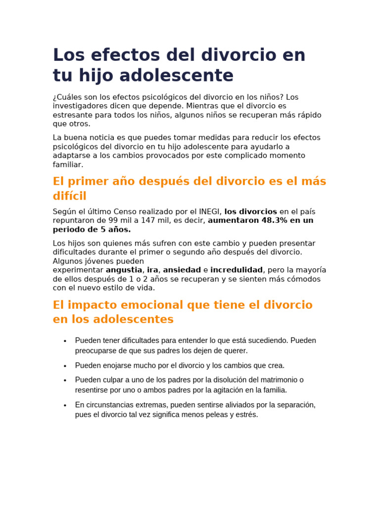 Efectos del divorcio en adolescentes | PDF | Divorcio | Adolescencia