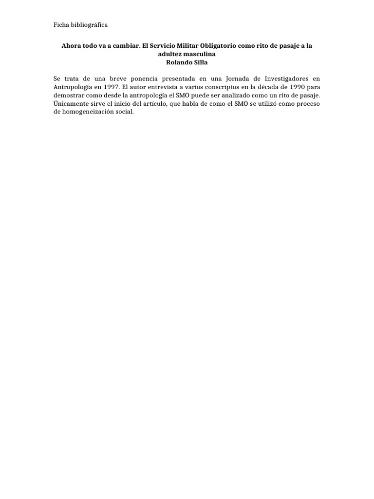 (Artículo) Silla - Ahora Todo Va A Cambiar. El SMO Como Rito de Pasaje ...