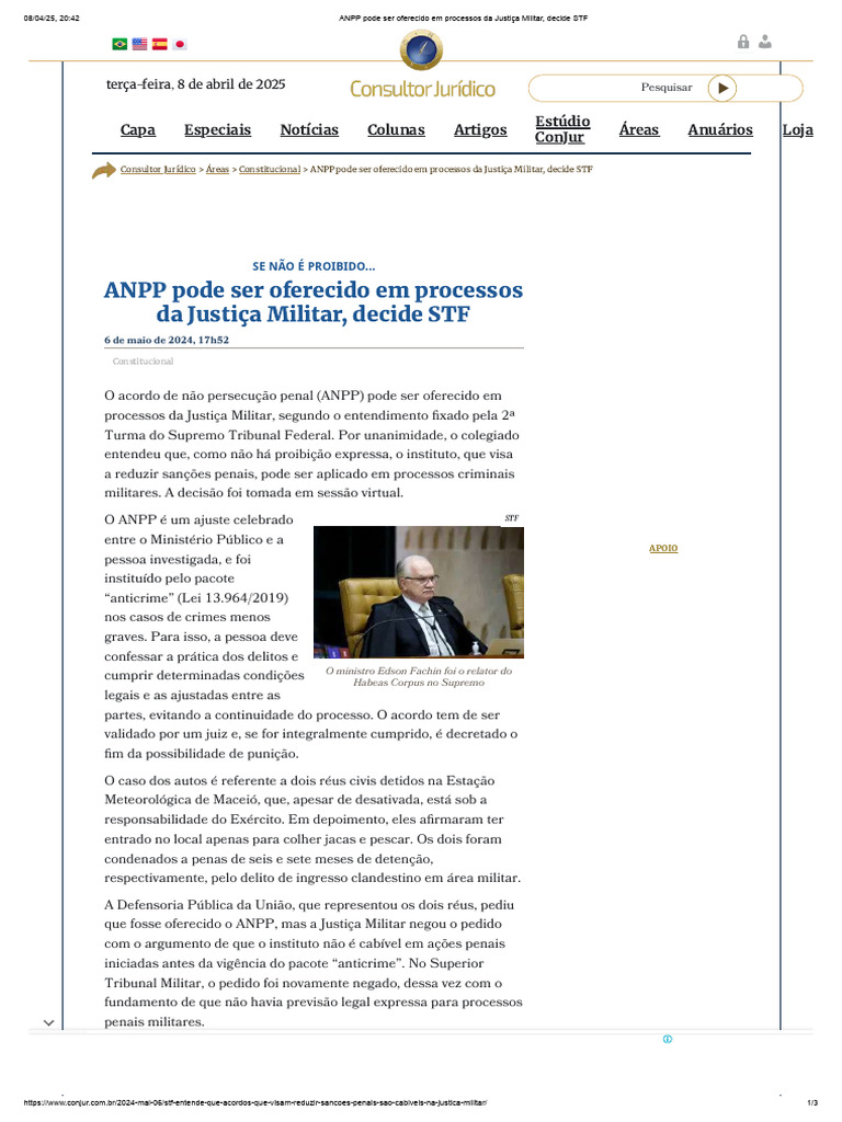 ANPP na Justiça Militar: Decisão do STF | PDF | Habeas corpus | Réu