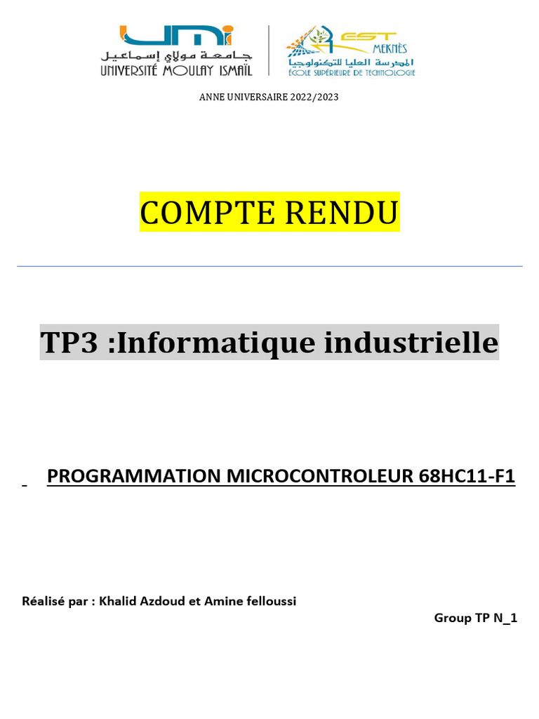 TP3 : Programmation 68HC11-F1 | PDF | Ingénierie informatique ...