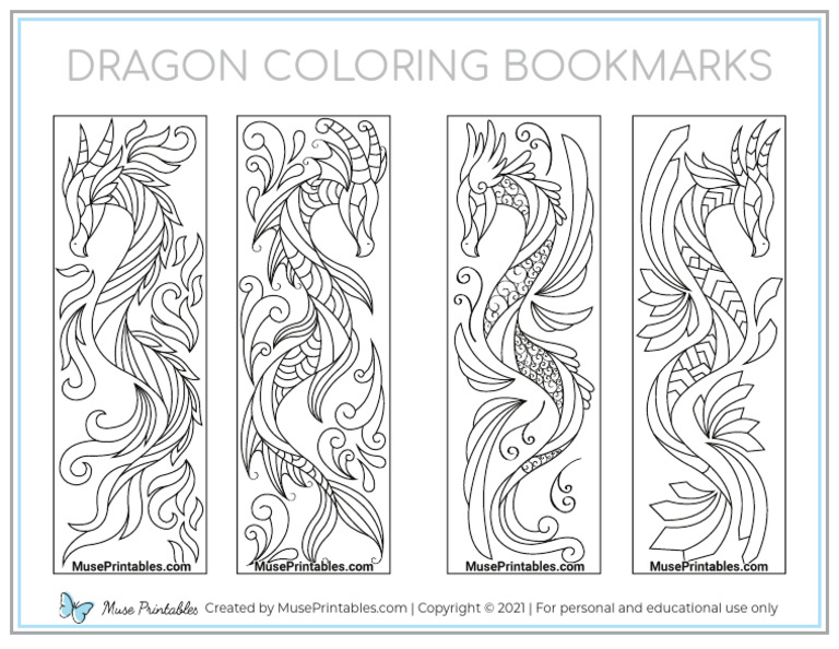 Dragon Coloring Bookmarks Watermarked | PDF