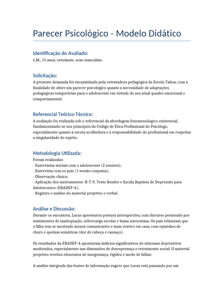 Parecer Psicológico de Adaptações Escolares | PDF