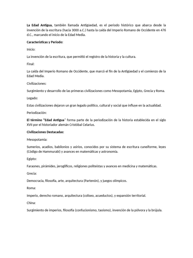 Características de la Edad Antigua | PDF