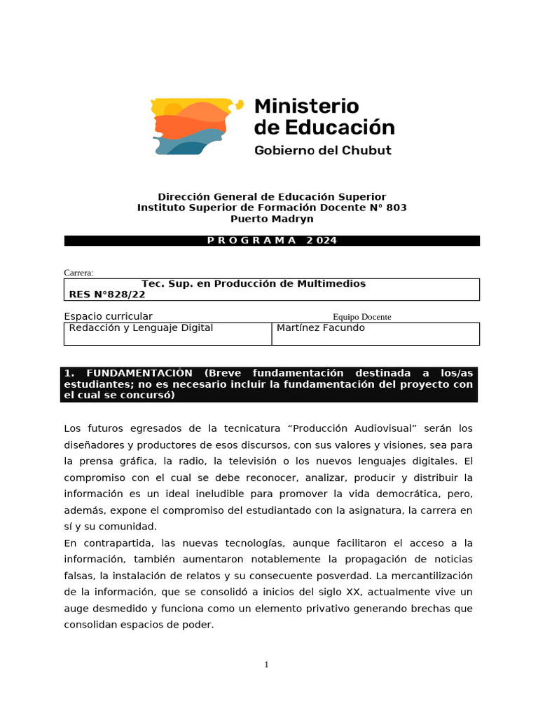 Programa Redaccion y LNG Digital Facundo Martinez | PDF