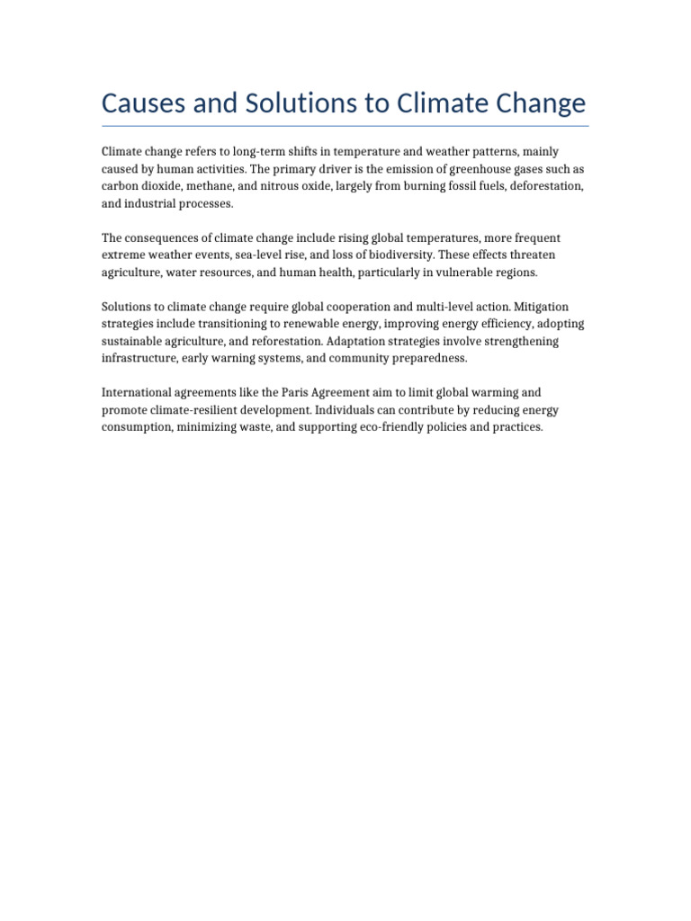 Climate Change: Causes and Solutions | PDF