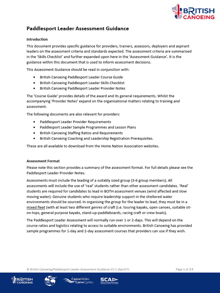 Paddlesport Leader Assessment Guidance | PDF | Leadership | Paddling