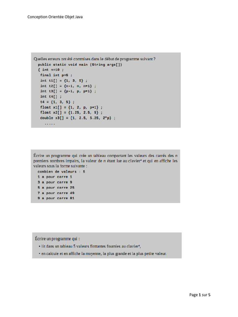Exercices sur les Tableaux en Java | PDF