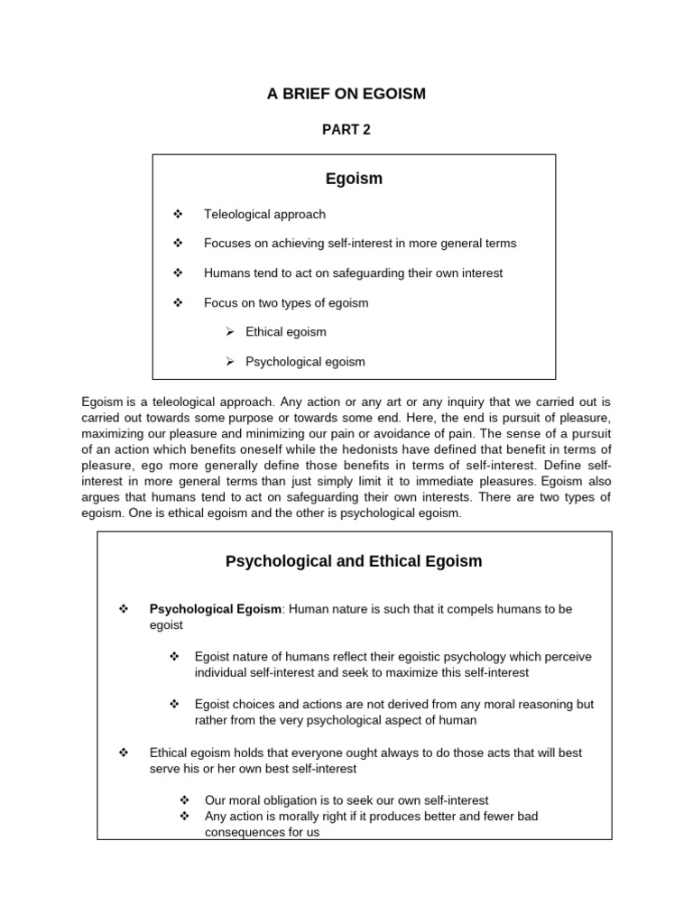 A Brief On Egoism Part 2 | PDF | Psychological Egoism | Pleasure