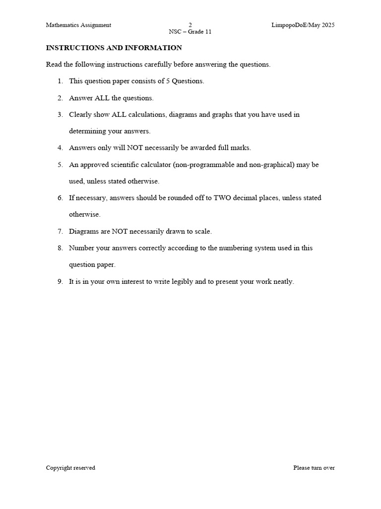 Grade 11 Maths Assignment May 2025 | PDF | Circle | Line (Geometry)