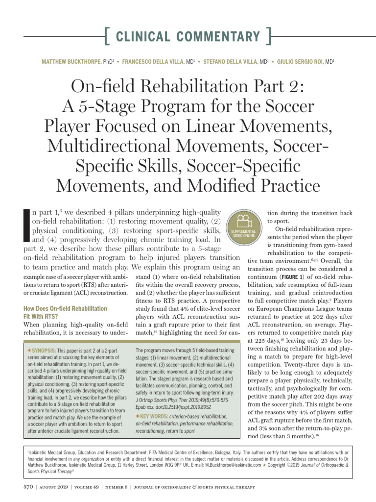 On-Field Rehab: 5-Stage Soccer Program | PDF | Physical Therapy ...