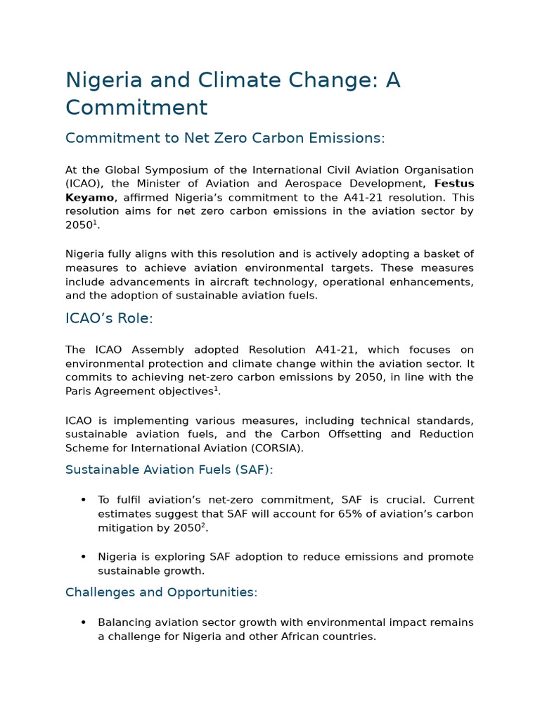 Nigeria and Climate Change - A Commitment | PDF | Climate Change ...