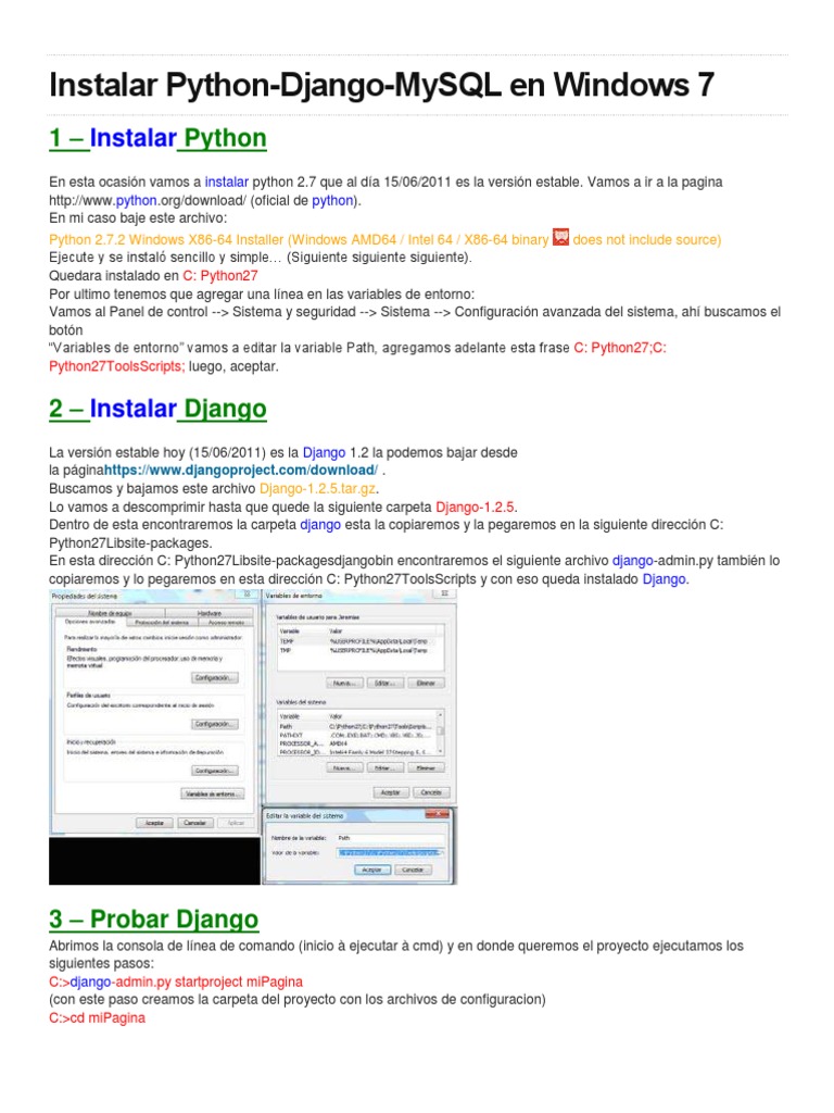 Instalar Django en Windows 7 | PDF | Mi sql | Software del sistema