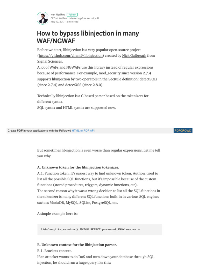 How To Bypass Libinjection in Many WAF NGWAF | PDF | Sql | Information ...