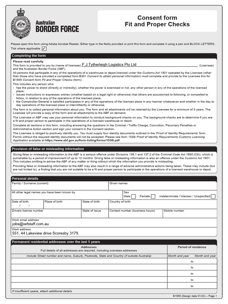 FJT Border Force Form | PDF | Privacy | Identity Document