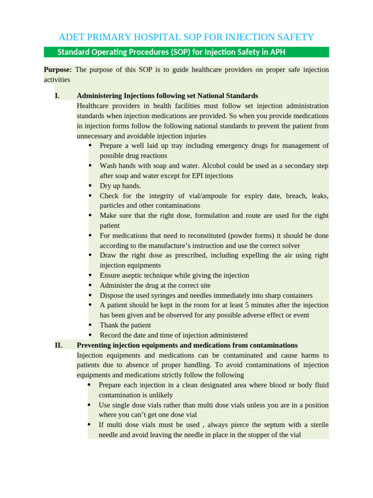Injection Safety SOP for Healthcare Providers | PDF | Injection ...