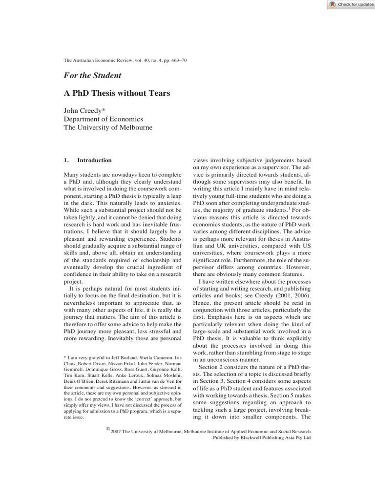 A PHD Thesis Without Tears | PDF | Thesis | Doctor Of Philosophy