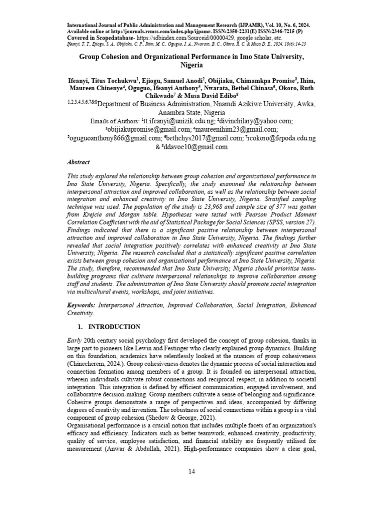 Group Cohesion and Performance at ISU | PDF | Creativity | Group ...