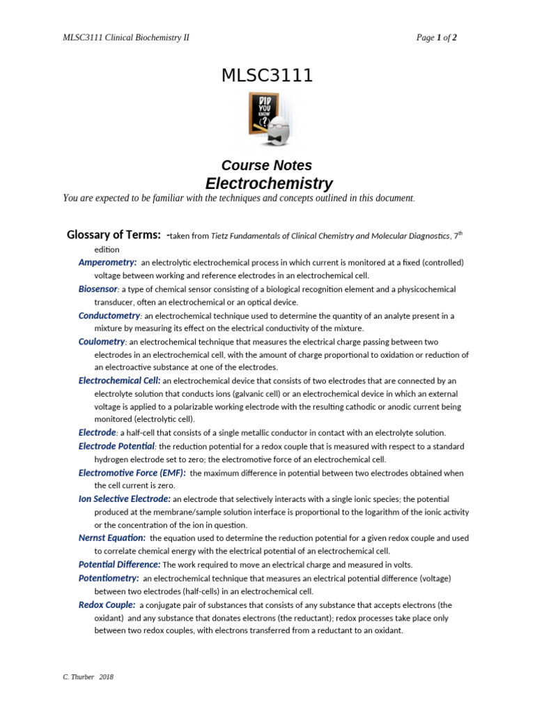 Clinical Biochemistry: Electrochemistry Basics | PDF | Electrochemistry ...