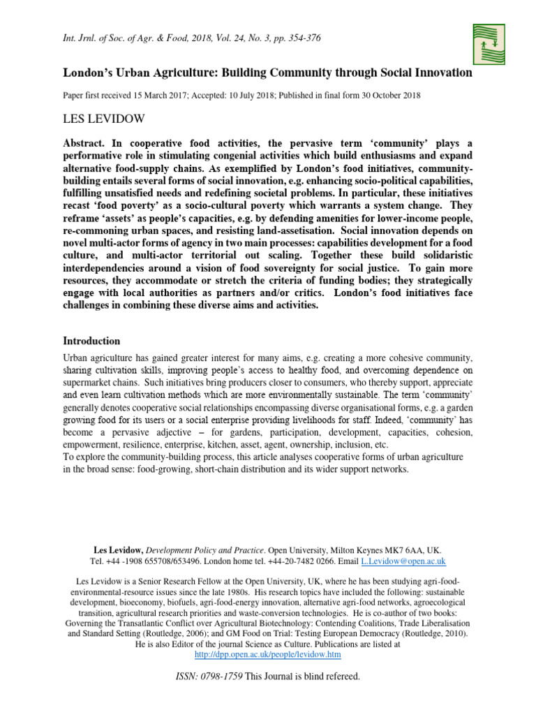 London Urban Agriculture and Community Building | PDF | Urban ...