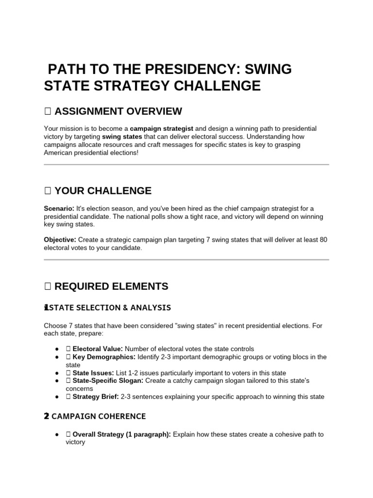 Path To The Presidency - Swing State Strategy Challenge ? | PDF | Cost ...