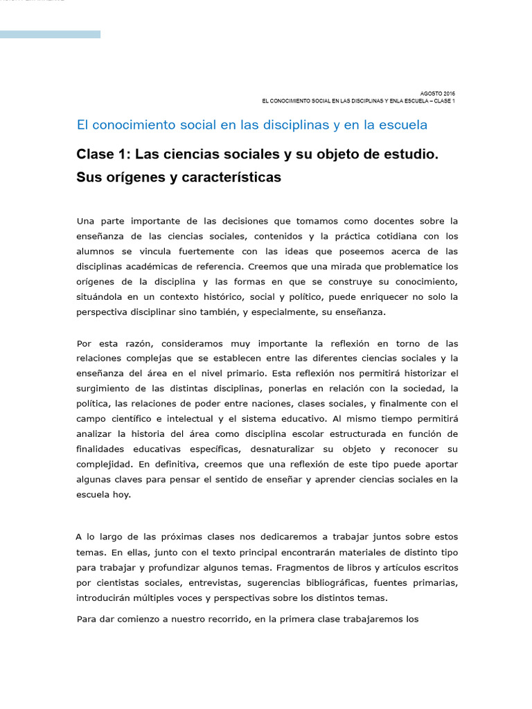 Orígenes de las Ciencias Sociales en la Escuela | PDF | Conocimiento ...