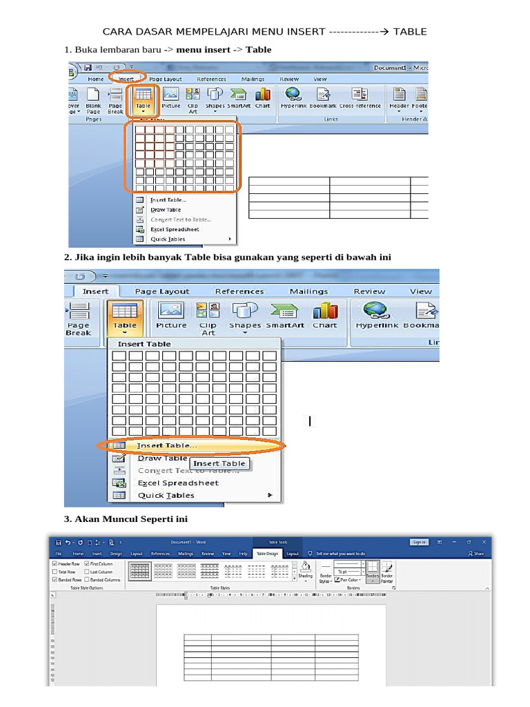 Panduan Dasar Menu Insert Table | PDF