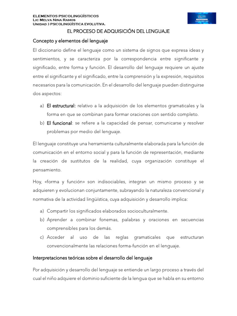 Adquisición del Lenguaje y Cognición | PDF | Aquisición de idioma ...