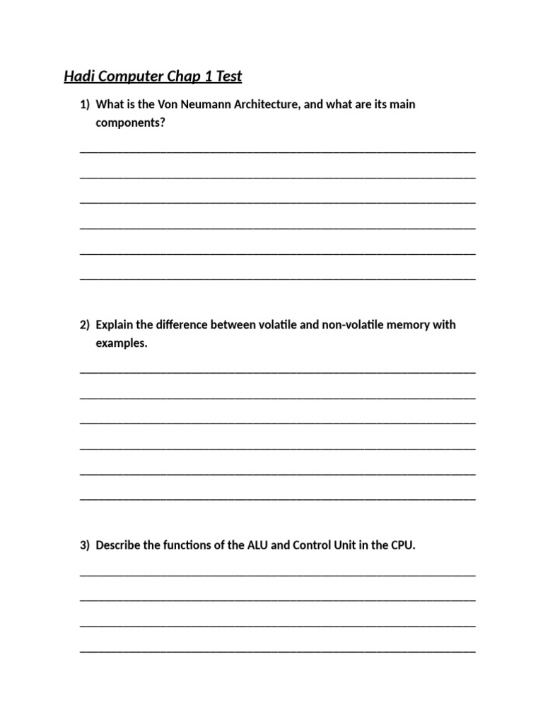 Hadi Computer Chap 1 Test | PDF | Random Access Memory | Computer Data ...