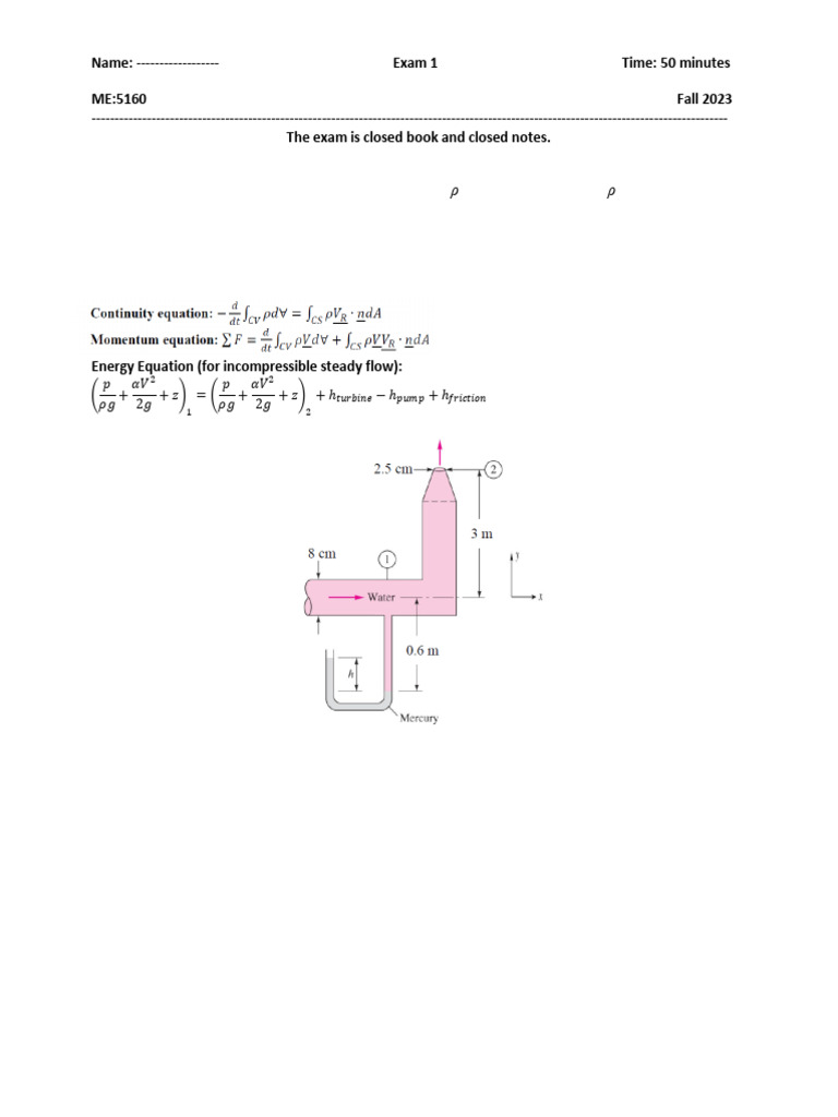 Fluid Mechanics Exam Questions 2023 | PDF | Fluid Dynamics | Navier ...