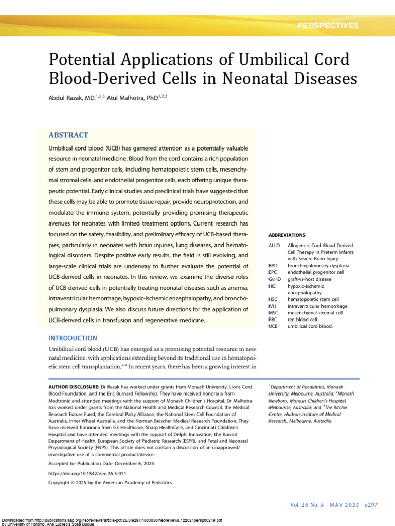 Neoreviews 122024persp00249 5578838484848 | PDF | Hematopoietic Stem ...