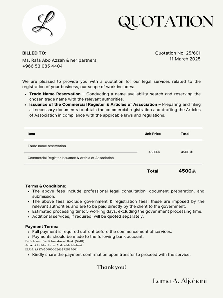 Quotation: Billed To | PDF
