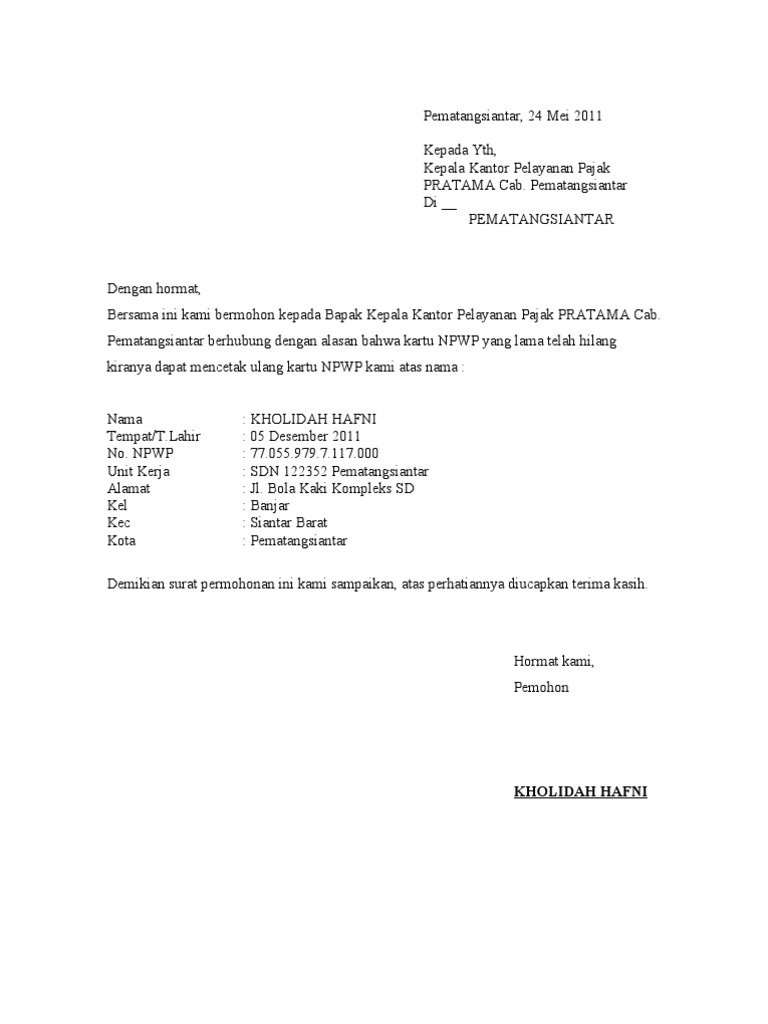An Cetak Ulang Kartu Npwp
