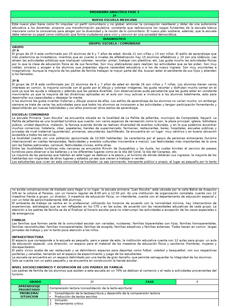 Plan Analitico Fase 3 | PDF | Escuelas | Pensamiento
