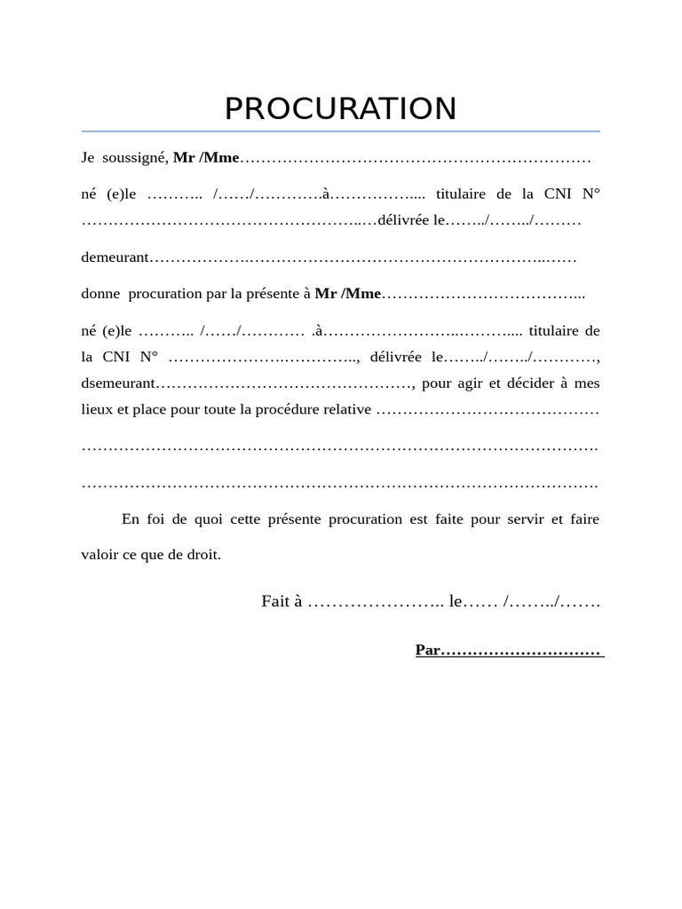 Modèle de procuration à imprimer | PDF