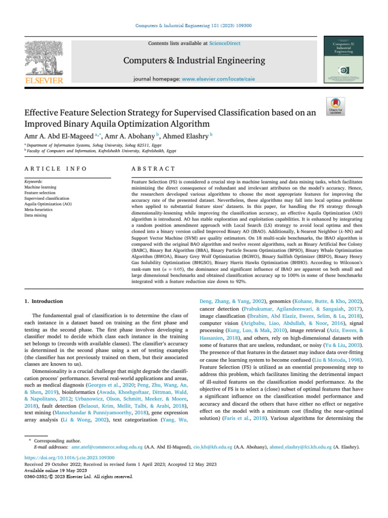 Effective Feature Selection Strategy for Supervised Classification ...