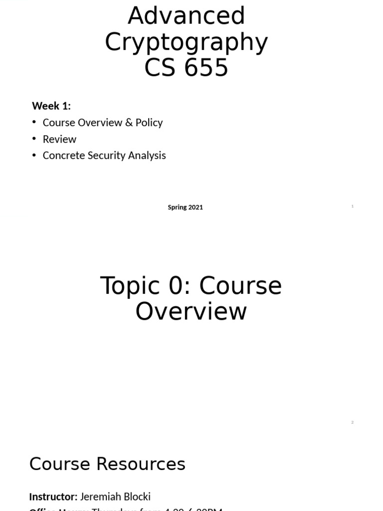Advanced Cryptography Course Overview | PDF | Key (Cryptography ...