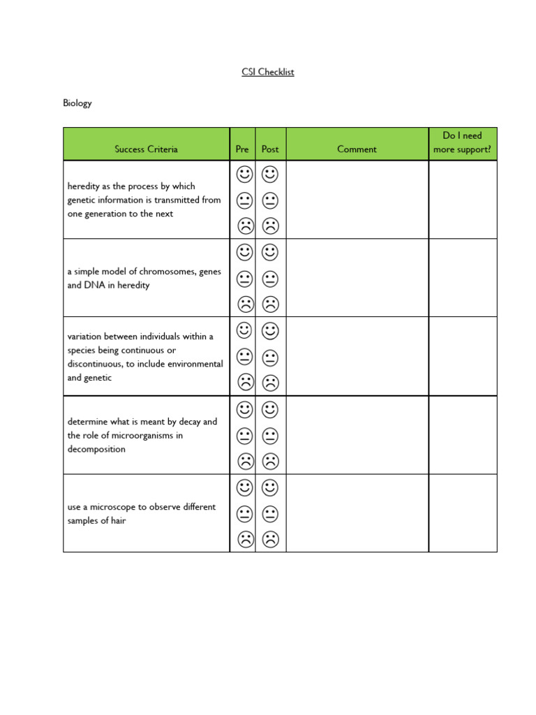 Science Success Criteria Checklist | PDF