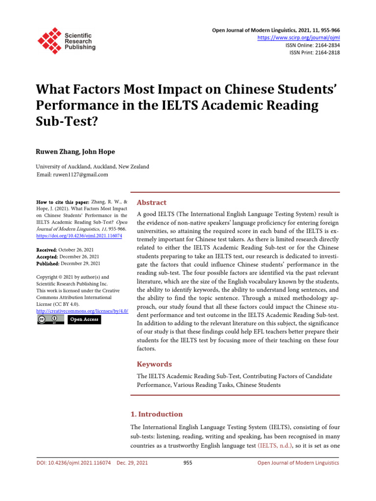 What Factors Most Impact On Chinese Students' Performance in The IELTS ...