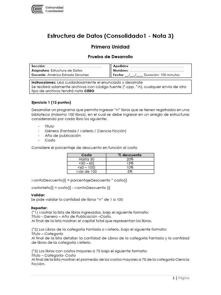 Ejercicios de Programación en C++ para Estructura de Datos | PDF