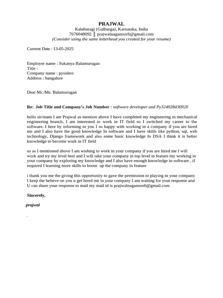 Python Developer Cover Letter | PDF