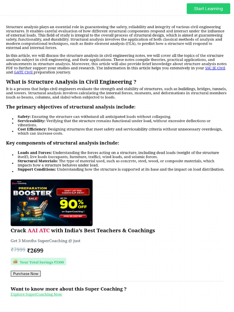 Structure Analysis in Civil Engineering - Download Subject Notes & Free ...