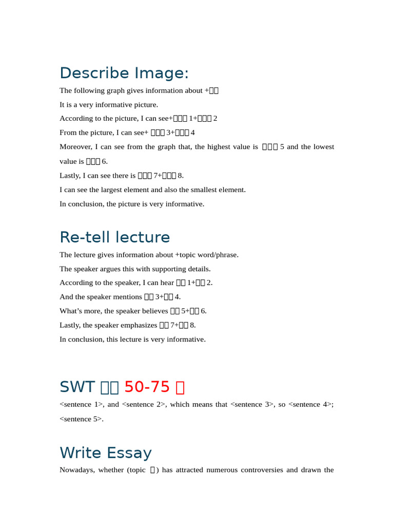 PTE Template for Describing Images | PDF